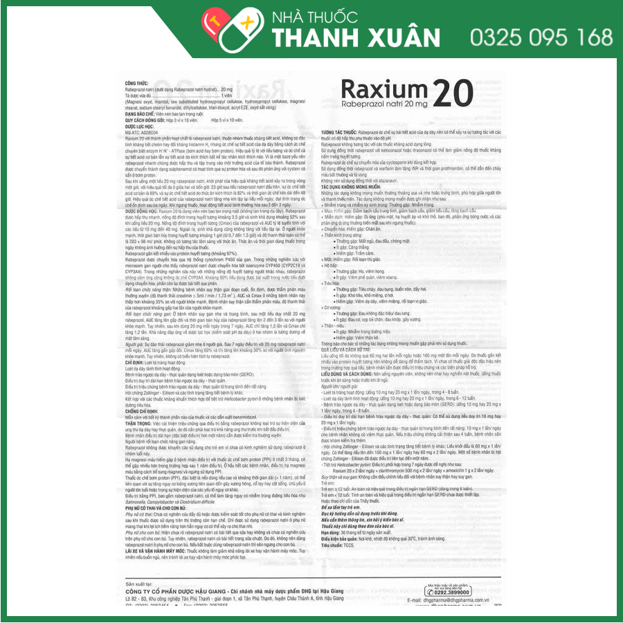 Raxium 20 thuốc điều trị loét dạ dày tá tràng, GERD và phối hợp kháng sinh để tiệt trừ Helicobacter pylori ở bệnh nhân loét tiêu hóa